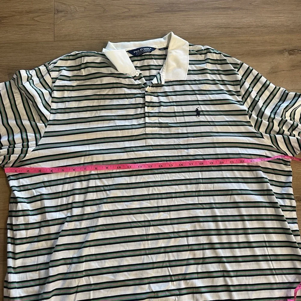 Polo Golf Ralph Lauren Polo Shirt XXL White Green Stripe Cotton Peru YGI‎ U3-53